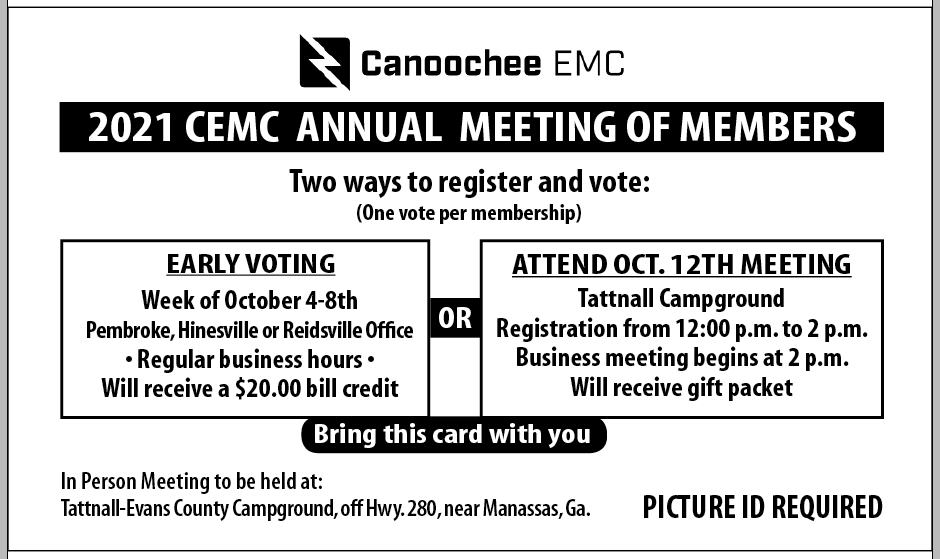 Canoochee EMC Annual Meeting Registration Card for Early Voting